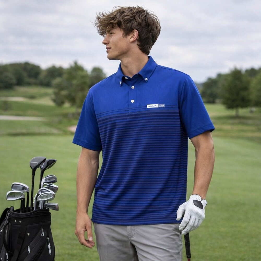Peter Millar Royal Blue Striped Performance Polo | Golf Shirt